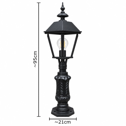Klassisk trädgårdslampa N4 i gjutjärn med fyrkantig lykta